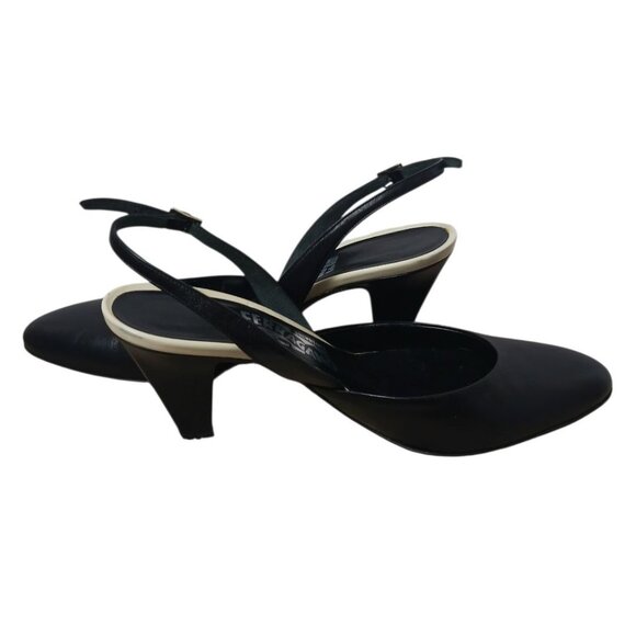 Salvatore Ferragamo Leather Slingback Heels With Contrast Sole Blk/Wht Size 6,5 - Picture 6 of 13